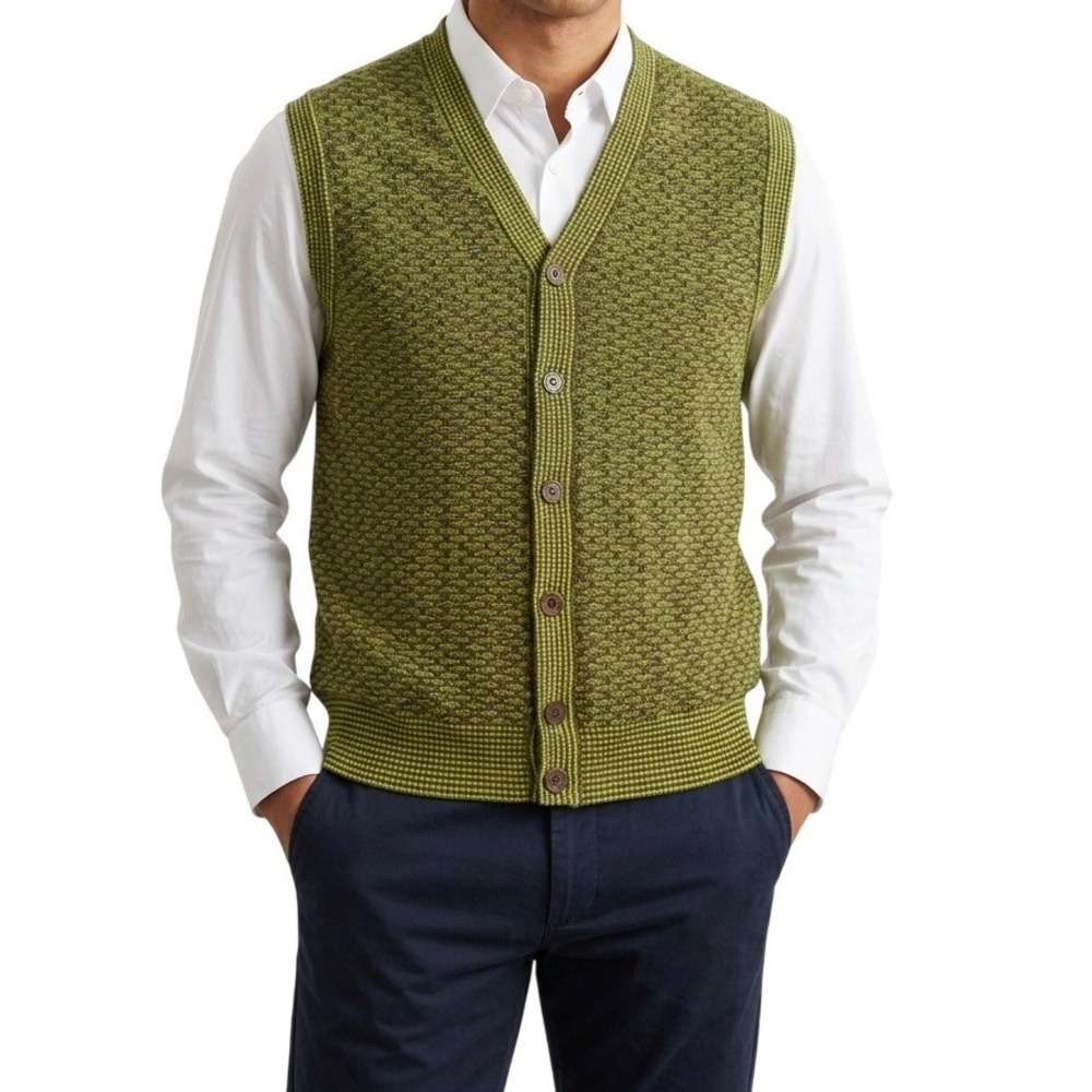 Missoni Green Wool Blend Knit Sweater Vest Cardigan V-Neck Mens Medium Italy